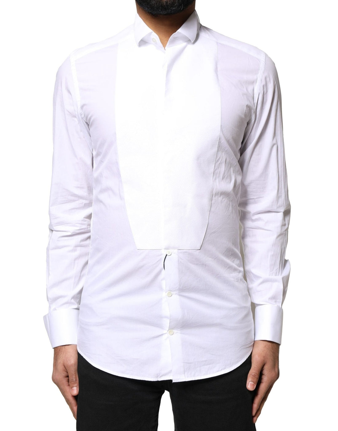Dolce & Gabbana White GOLD CottonPoplin Bib Formal Dress Shirt - RIMODA
