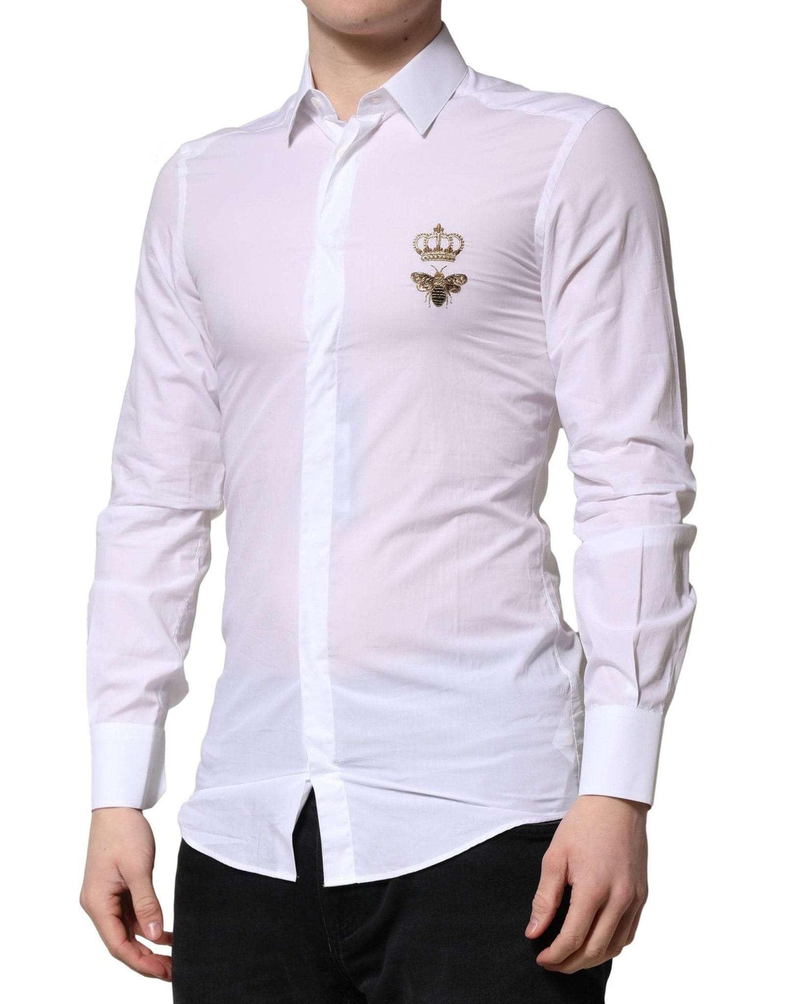 Dolce & Gabbana White GOLD Crown Bee Cotton Formal Dress Shirt - RIMODA