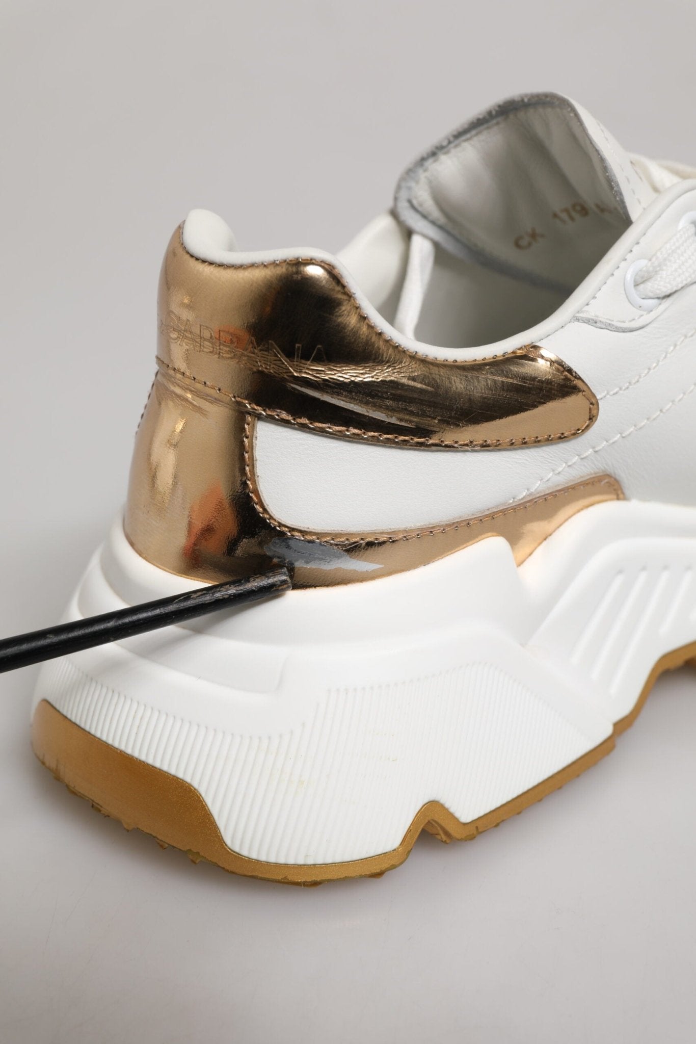 Dolce & Gabbana White Gold DAYMASTER Leather Sneakers Shoes - RIMODA