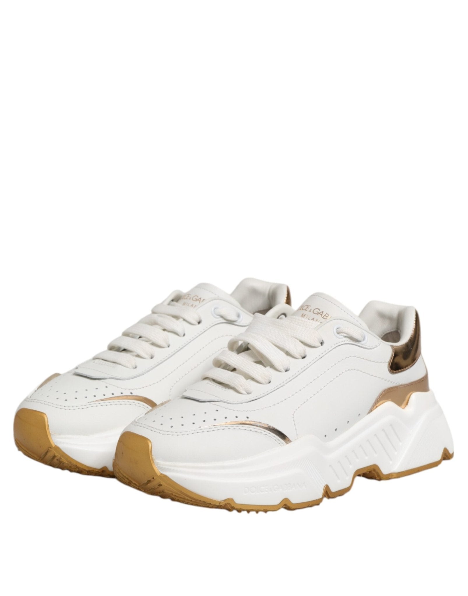 Dolce & Gabbana White Gold DAYMASTER Leather Sneakers Shoes - RIMODA