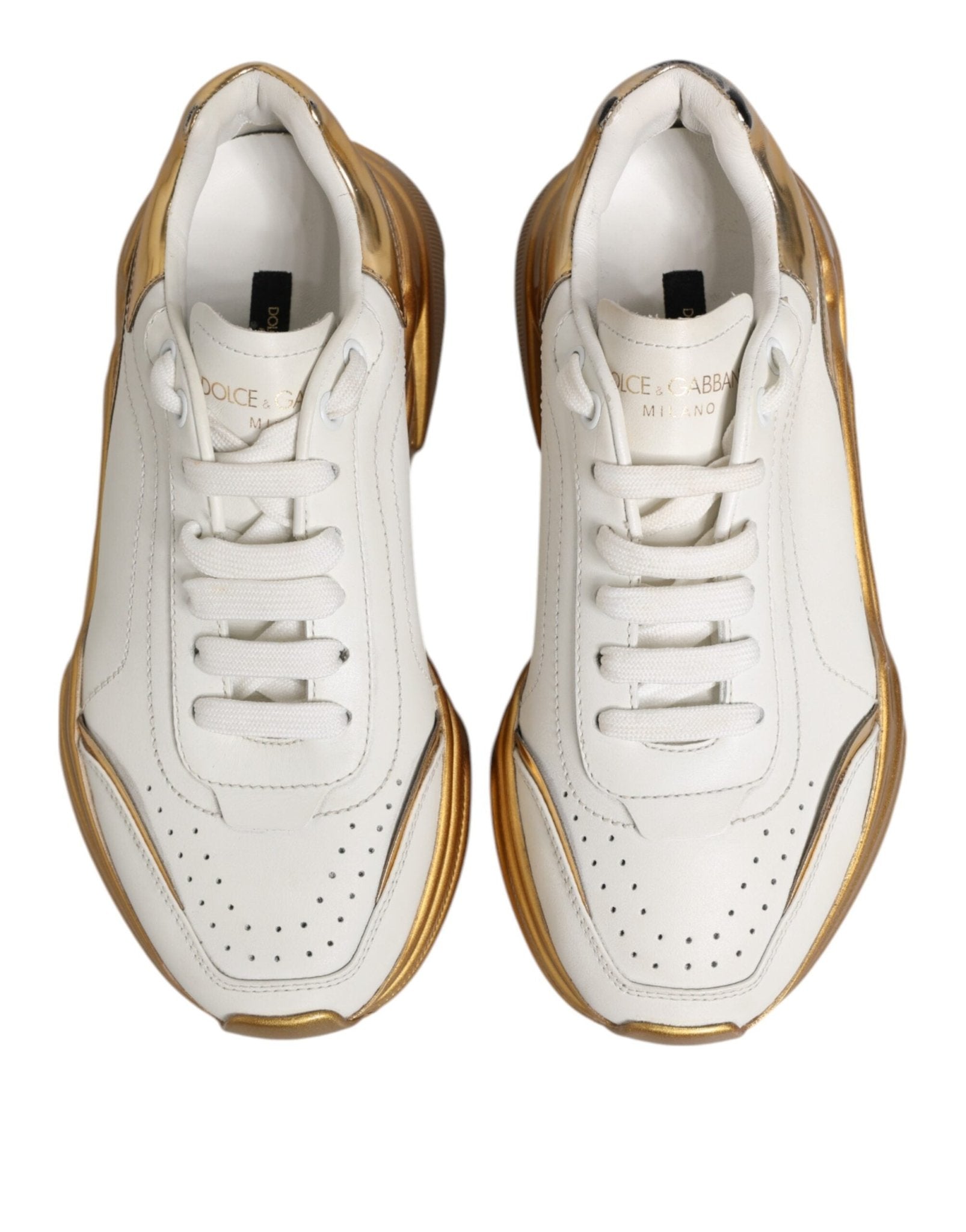 Dolce & Gabbana White Gold DAYMASTER Leather Sneakers Womens Shoes - RIMODA