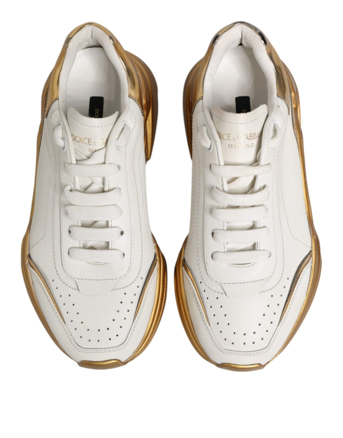 Dolce & Gabbana White Gold DAYMASTER Leather Sneakers Womens Shoes - RIMODA