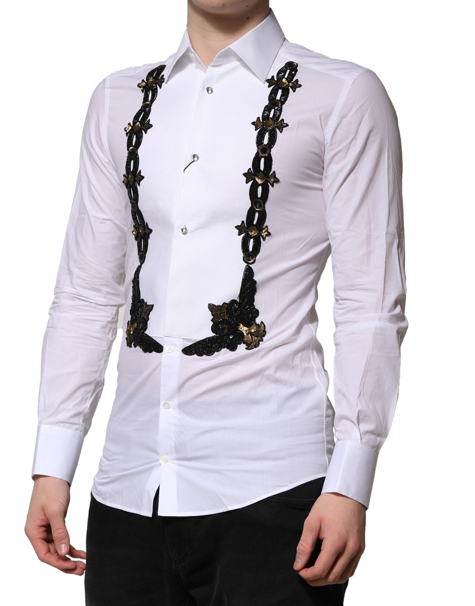 Dolce & Gabbana White GOLD Embellished Formal Men Dress Shirt - RIMODA