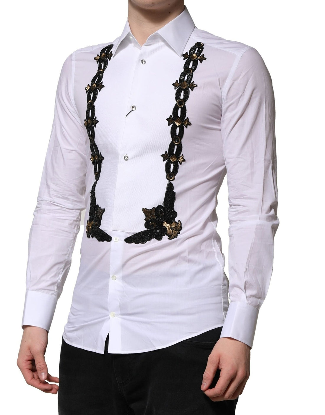 Dolce & Gabbana White GOLD Embellished Formal Men Dress Shirt - RIMODA