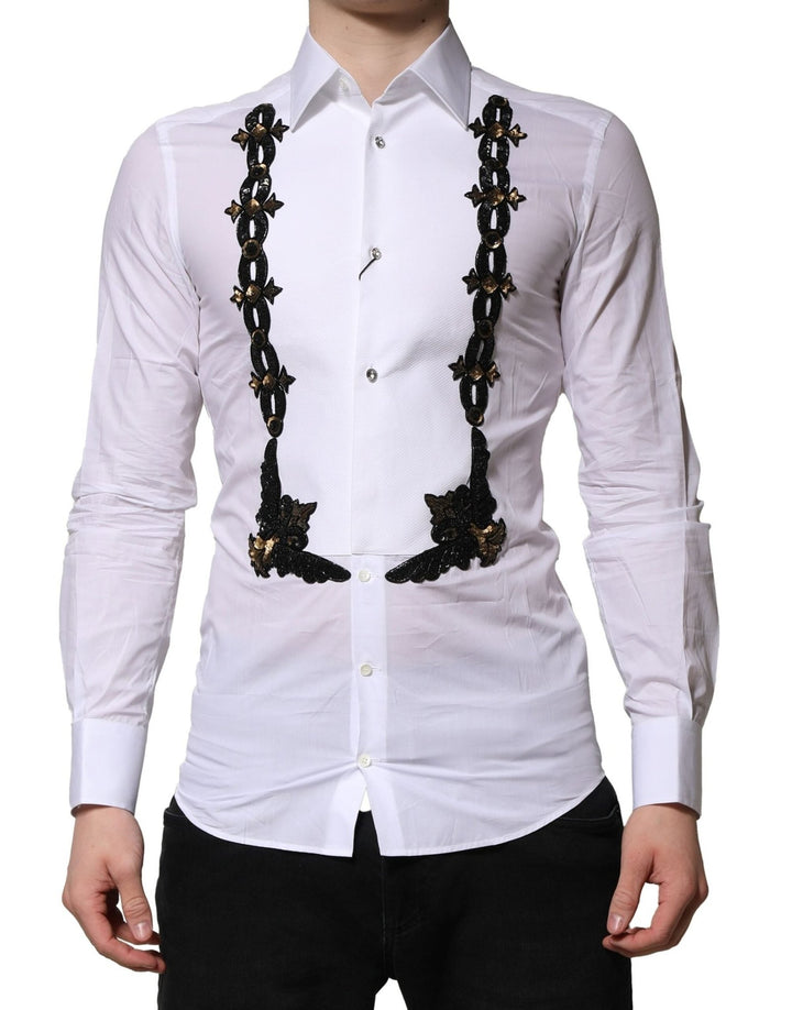 Dolce & Gabbana White GOLD Embellished Formal Men Dress Shirt - RIMODA
