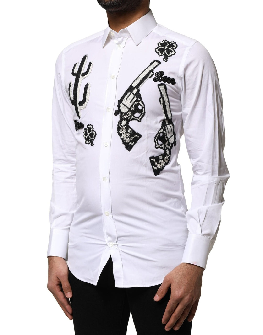 Dolce & Gabbana White GOLD Embroidery Detailed Dress Shirt - RIMODA