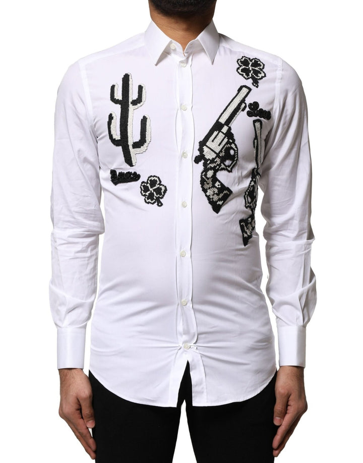 Dolce & Gabbana White GOLD Embroidery Detailed Dress Shirt - RIMODA