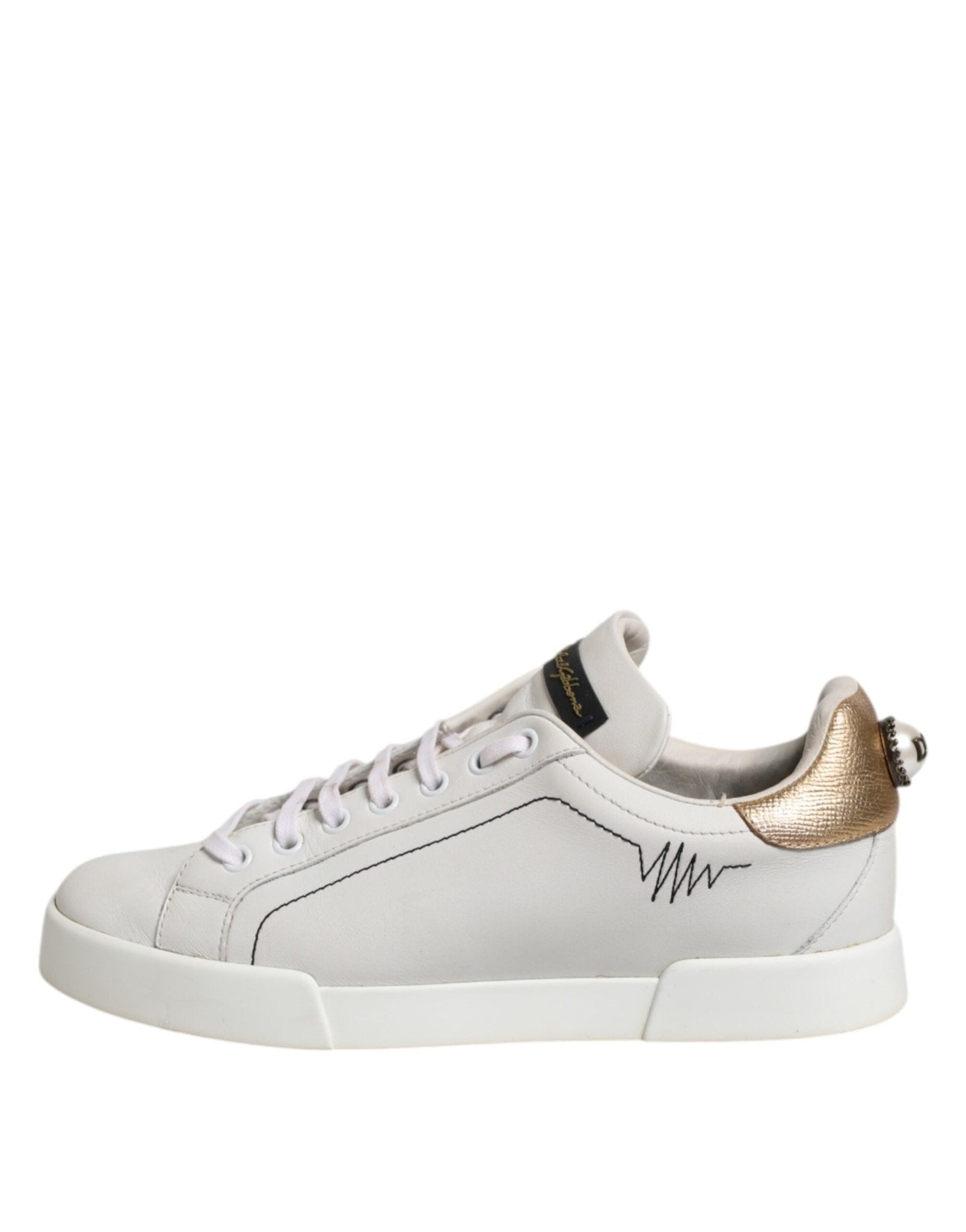 Dolce & Gabbana White Gold Leather Low Top Sneakers Shoes - RIMODA