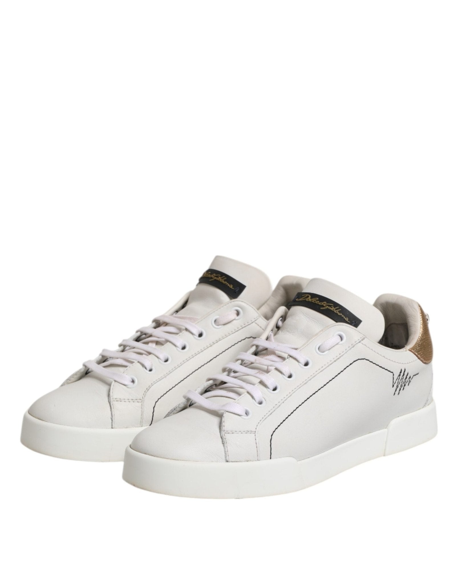 Dolce & Gabbana White Gold Leather Low Top Sneakers Shoes - RIMODA