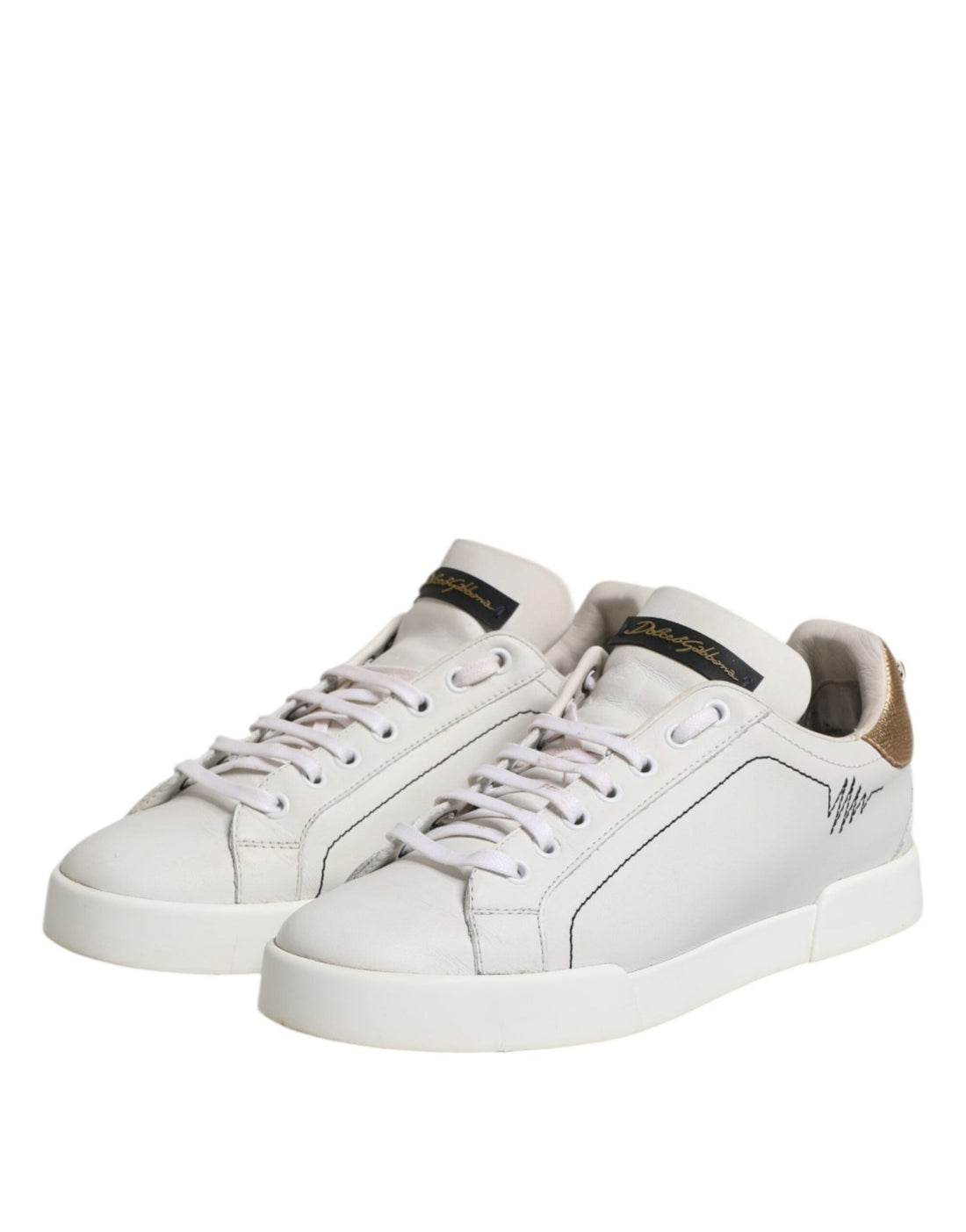 Dolce & Gabbana White Gold Leather Low Top Sneakers Shoes - RIMODA