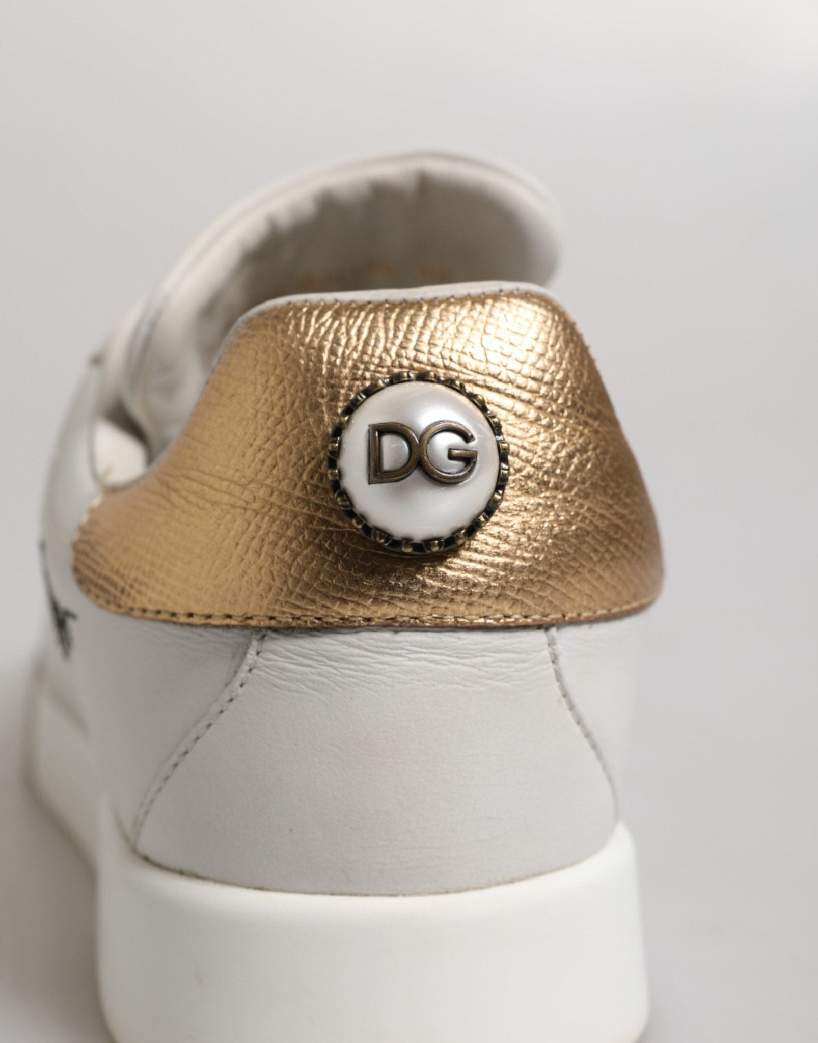 Dolce & Gabbana White Gold Leather Low Top Sneakers Shoes - RIMODA