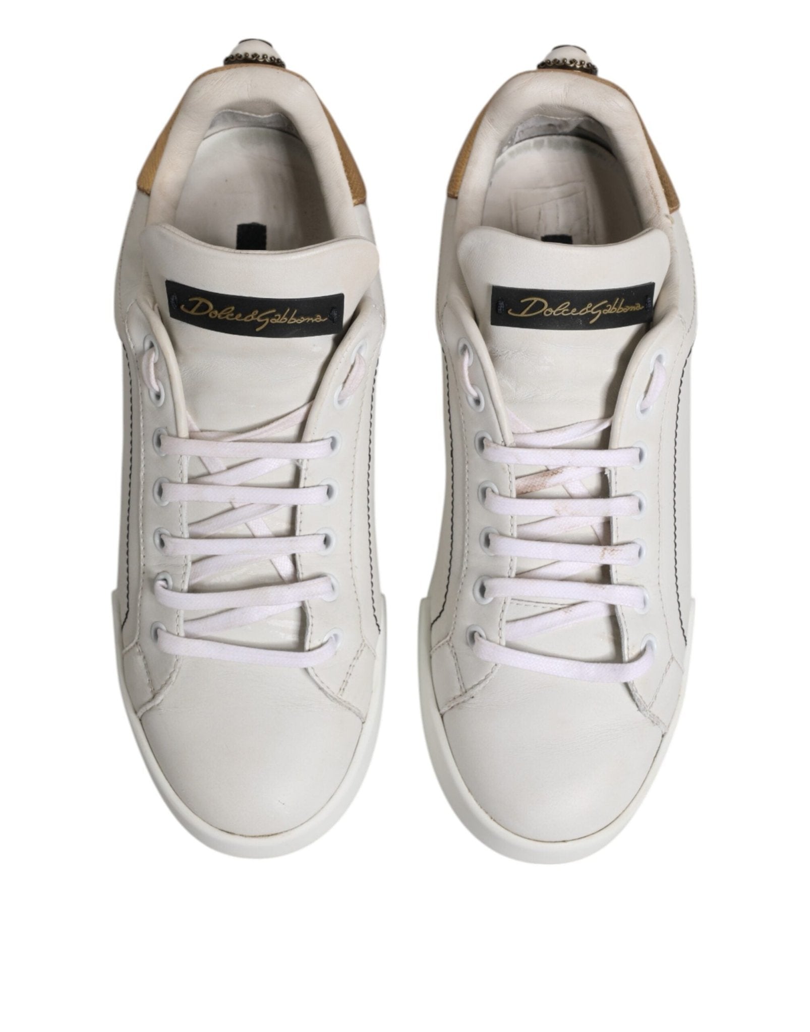 Dolce & Gabbana White Gold Leather Low Top Sneakers Shoes - RIMODA
