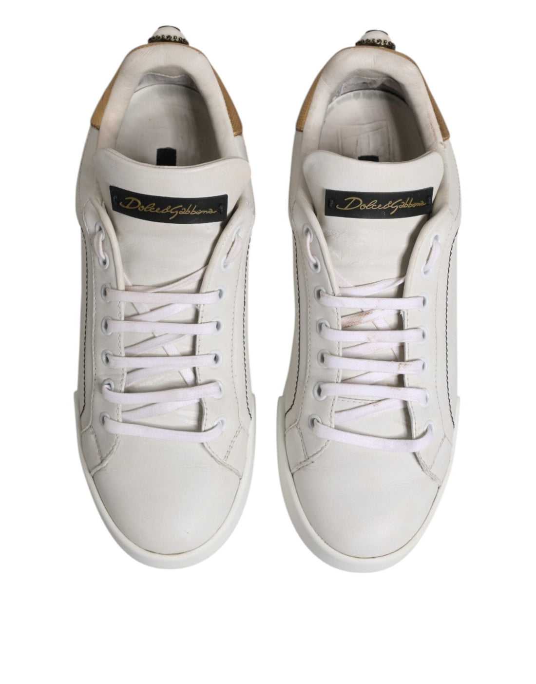 Dolce & Gabbana White Gold Leather Low Top Sneakers Shoes - RIMODA