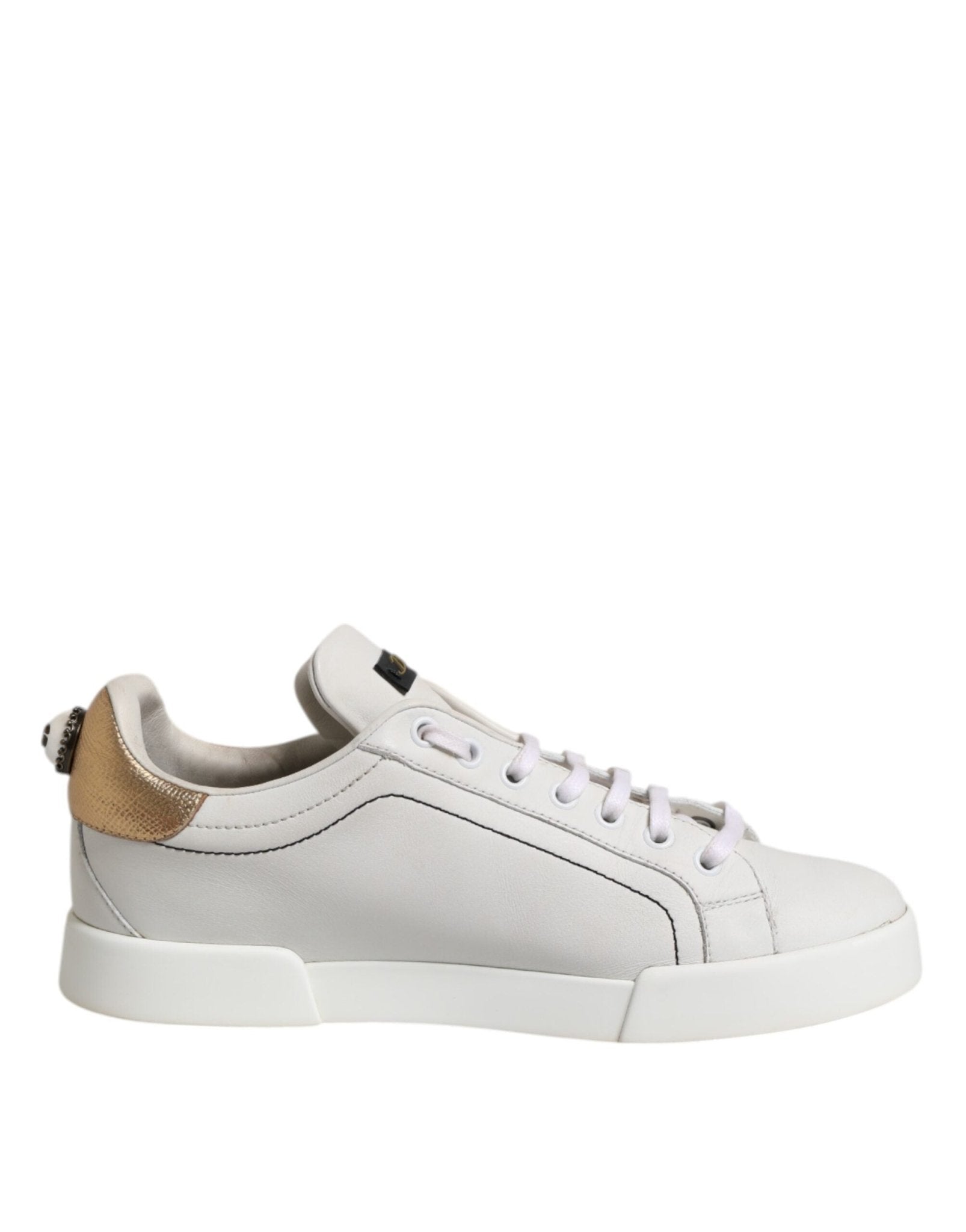 Dolce & Gabbana White Gold Leather Low Top Sneakers Shoes - RIMODA