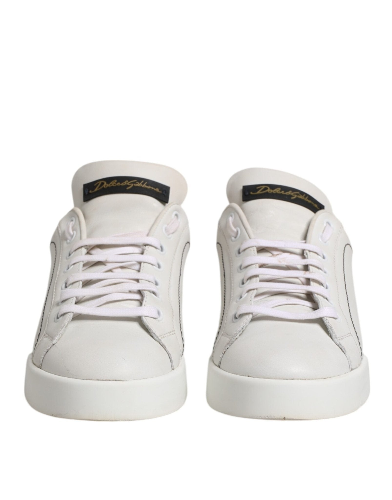 Dolce & Gabbana White Gold Leather Low Top Sneakers Shoes - RIMODA