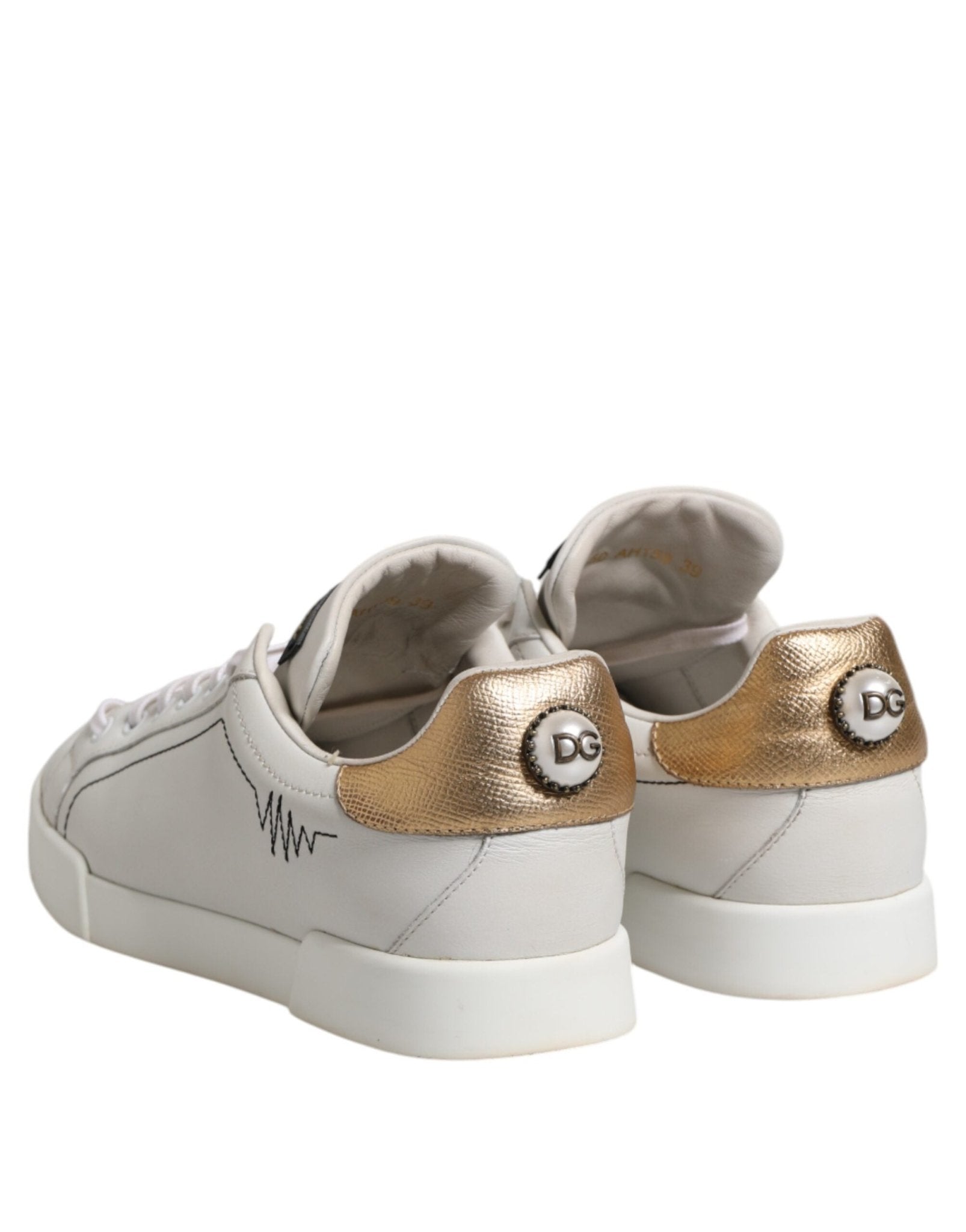 Dolce & Gabbana White Gold Leather Low Top Sneakers Shoes - RIMODA