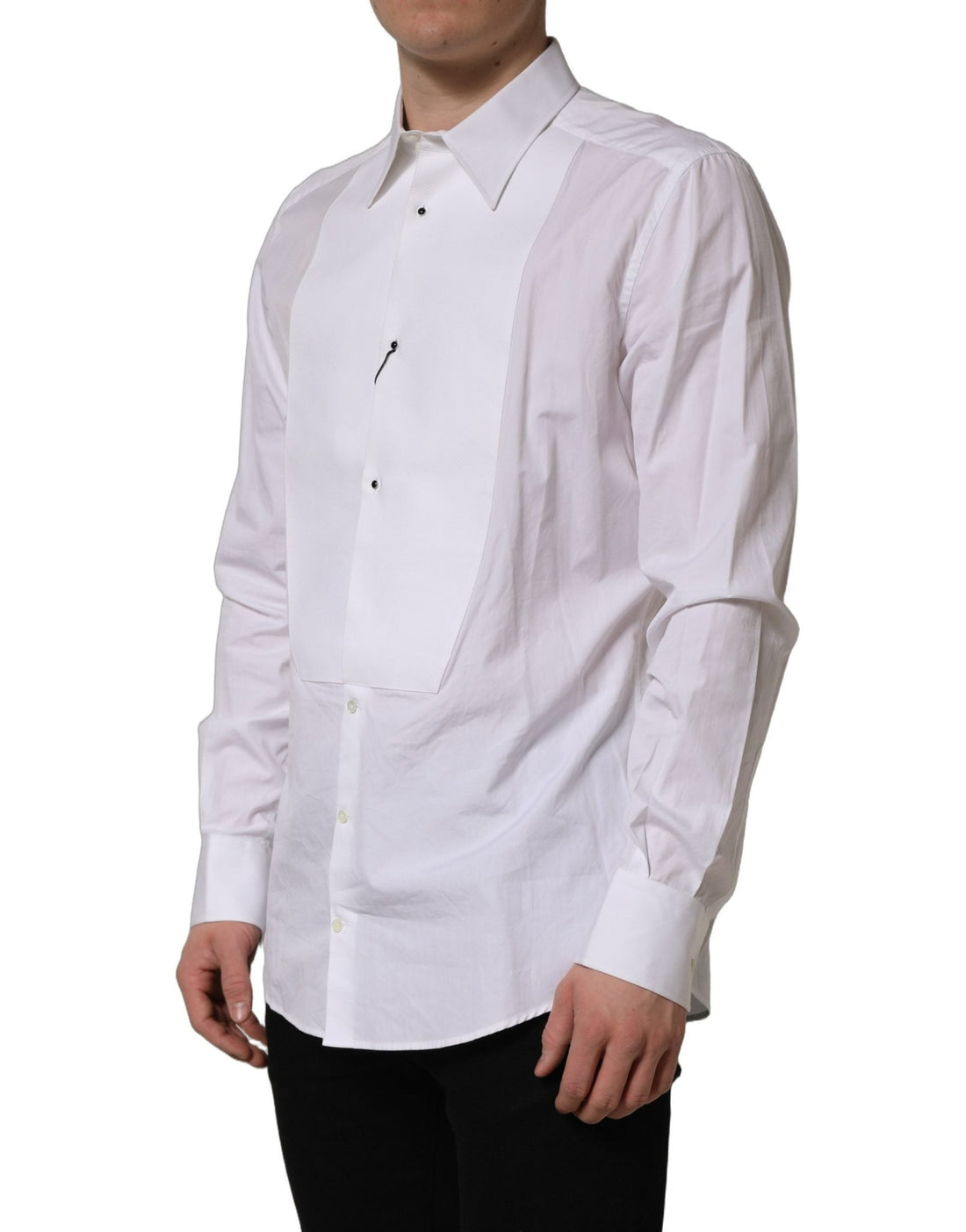 Dolce & Gabbana White GOLD Long Sleeves Bib Men Dress Shirt - RIMODA