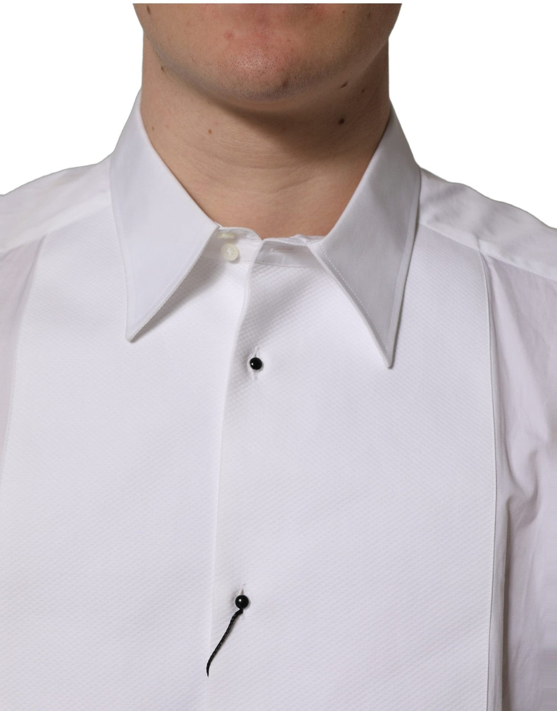 Dolce & Gabbana White GOLD Long Sleeves Bib Men Dress Shirt - RIMODA
