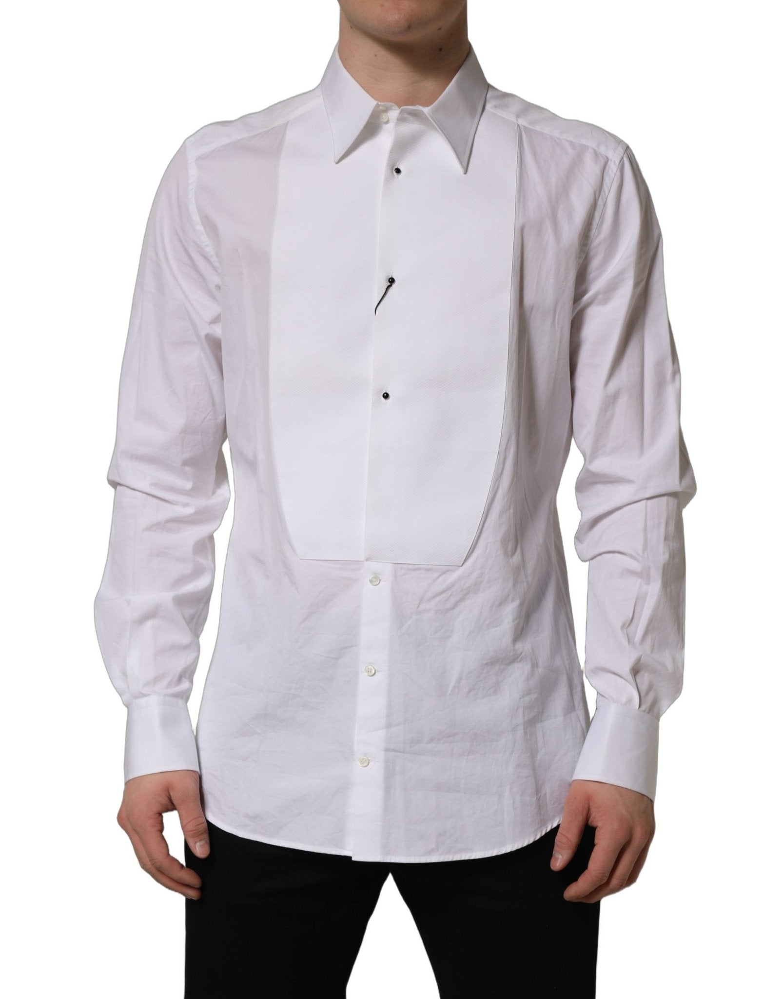 Dolce & Gabbana White GOLD Long Sleeves Bib Men Dress Shirt - RIMODA