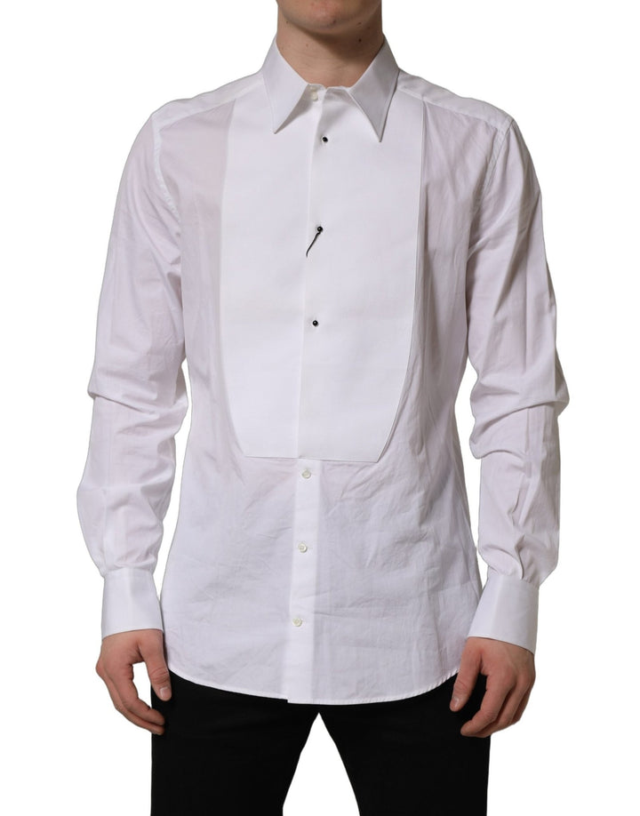 Dolce & Gabbana White GOLD Long Sleeves Bib Men Dress Shirt - RIMODA