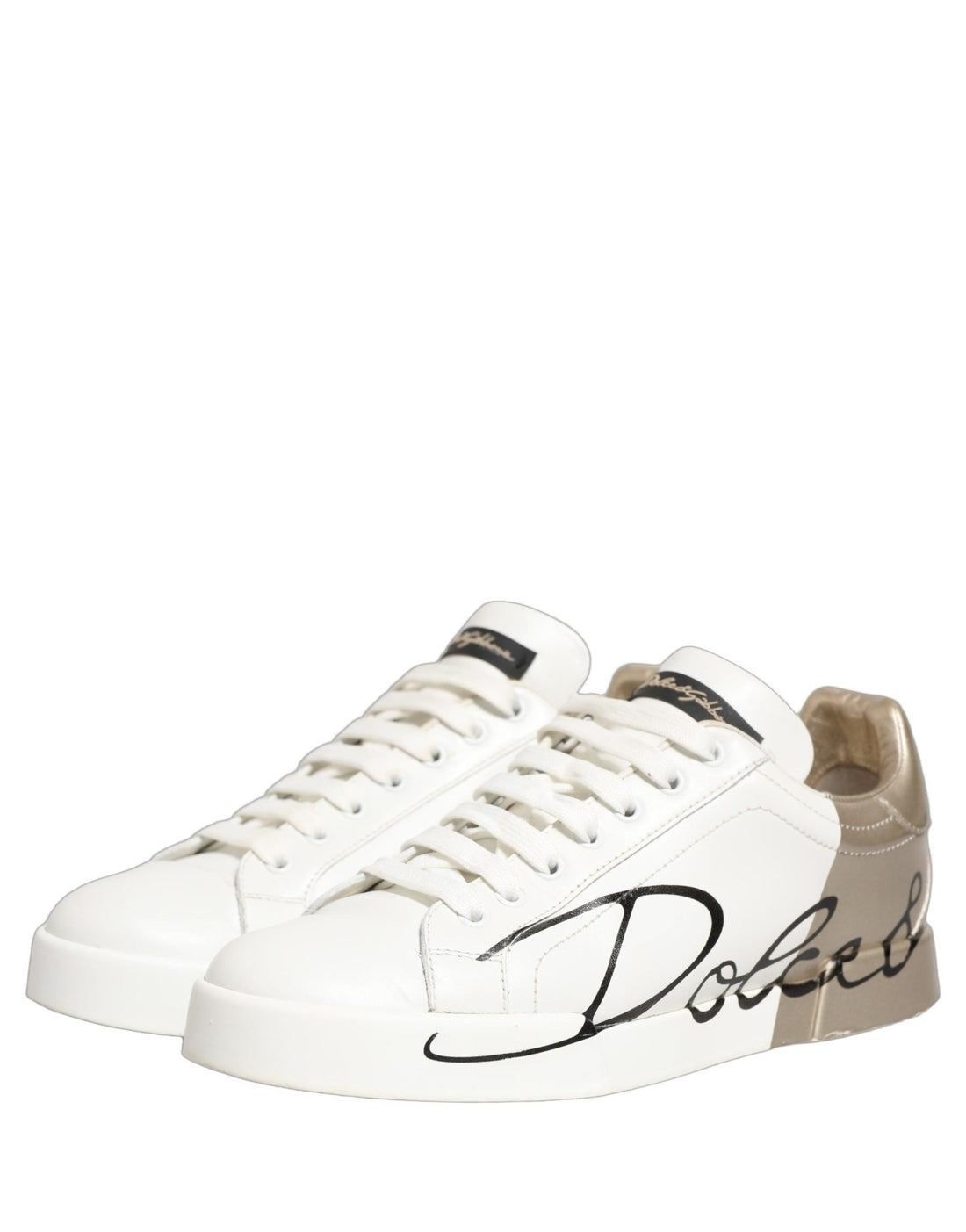 Dolce & Gabbana White Gold Low Top Leather Sneakers Shoes - RIMODA