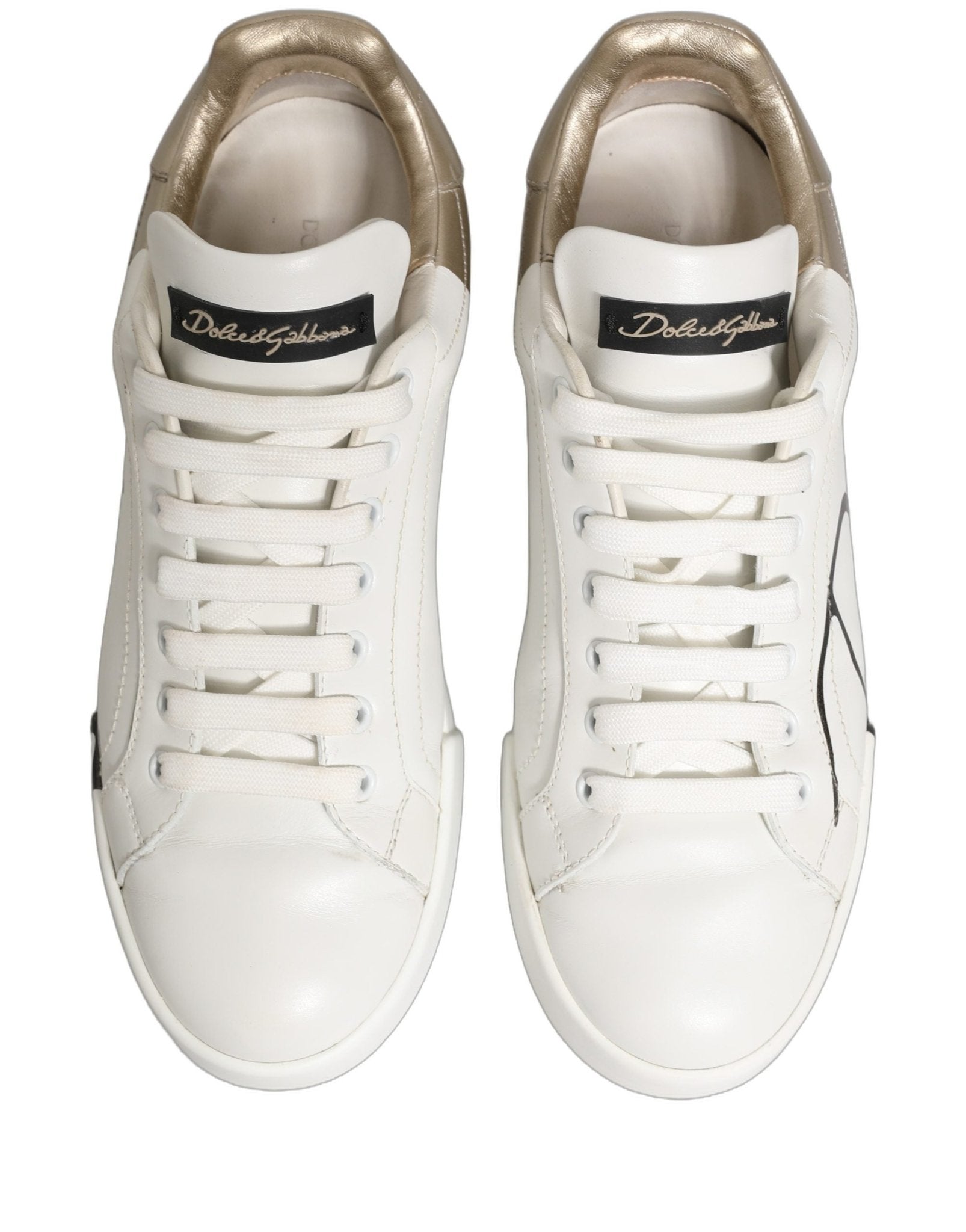 Dolce & Gabbana White Gold Low Top Leather Sneakers Shoes - RIMODA