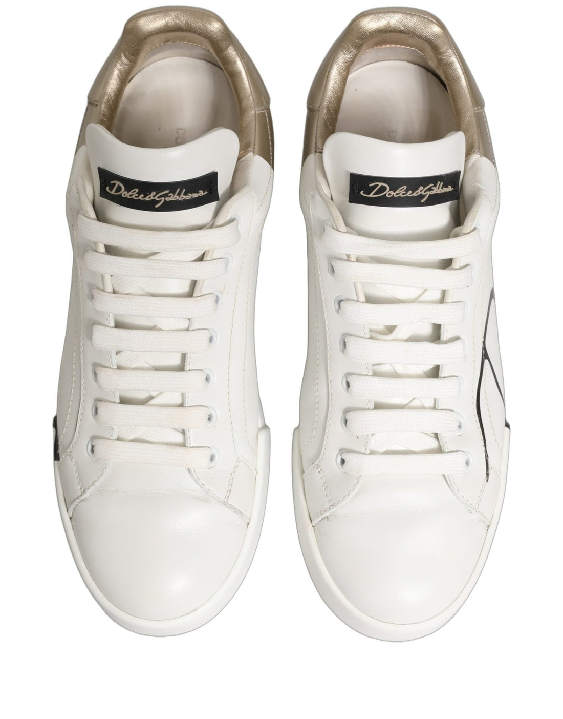 Dolce & Gabbana White Gold Low Top Leather Sneakers Shoes - RIMODA