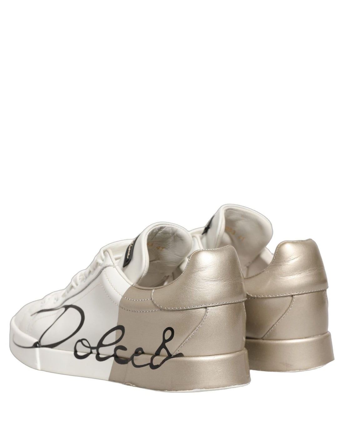 Dolce & Gabbana White Gold Low Top Leather Sneakers Shoes - RIMODA