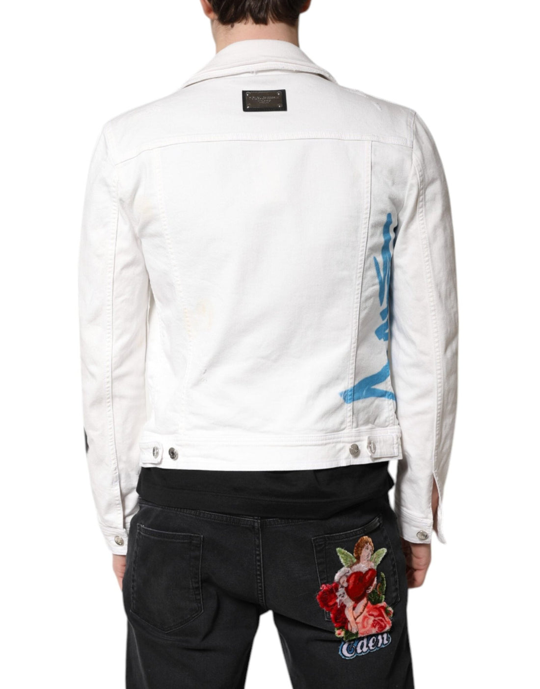 Dolce & Gabbana White Graffiti Cotton Stretch Denim Jacket - RIMODA