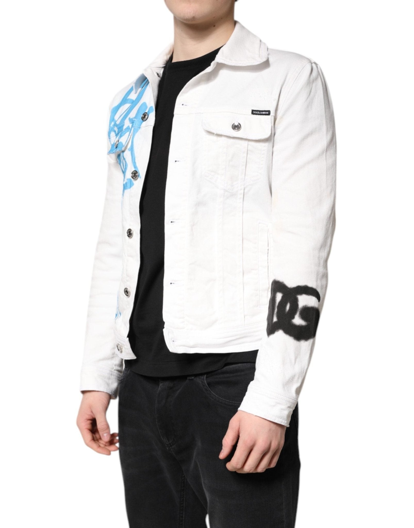 Dolce & Gabbana White Graffiti Cotton Stretch Denim Jacket - RIMODA