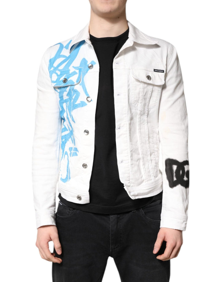 Dolce & Gabbana White Graffiti Cotton Stretch Denim Jacket - RIMODA