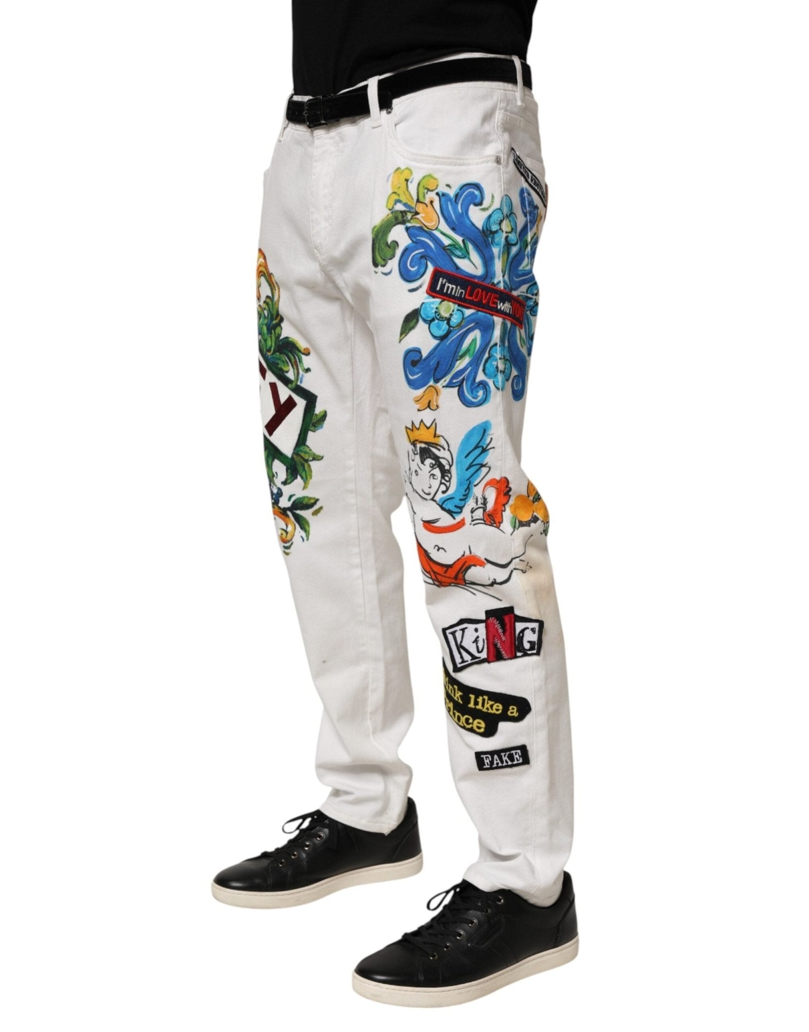 Dolce & Gabbana White Graffiti Print Skinny GOLD Denim Jeans - RIMODA