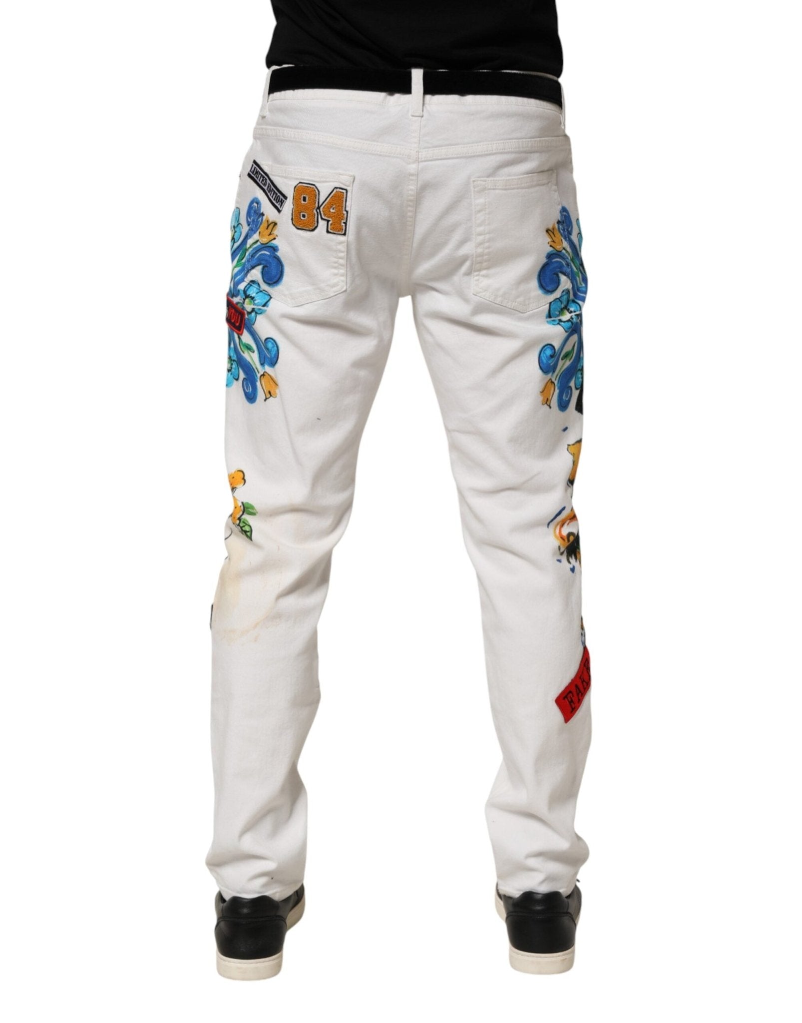 Dolce & Gabbana White Graffiti Print Skinny GOLD Denim Jeans - RIMODA