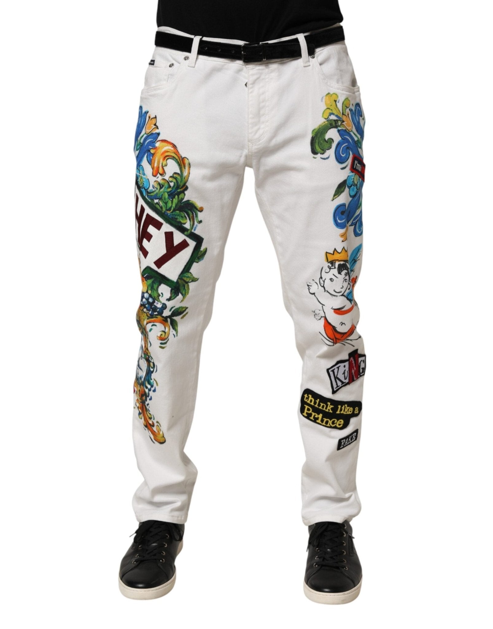 Dolce & Gabbana White Graffiti Print Skinny GOLD Denim Jeans - RIMODA
