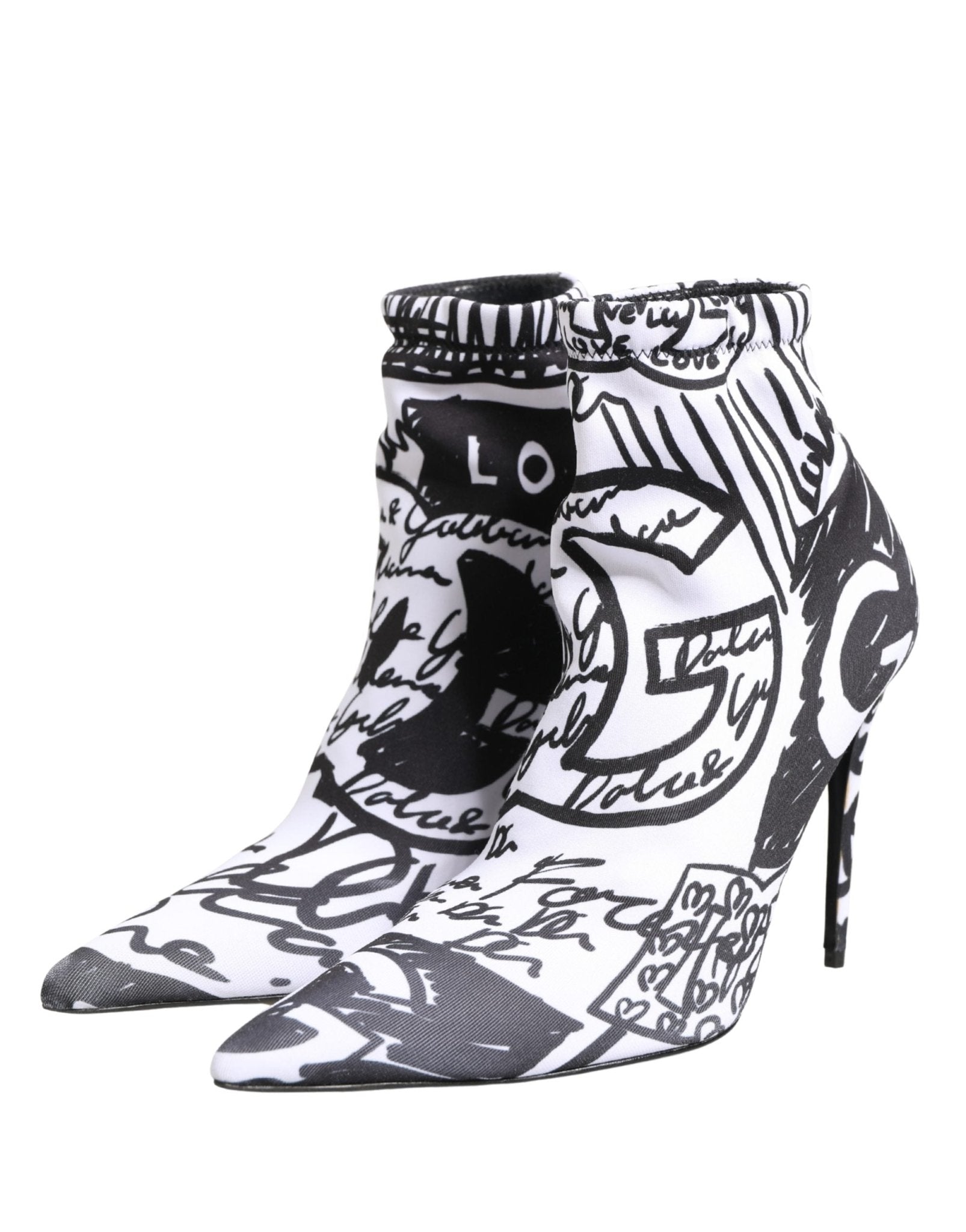 Dolce & Gabbana White Graffiti Stretch Ankle Boots Shoes - RIMODA