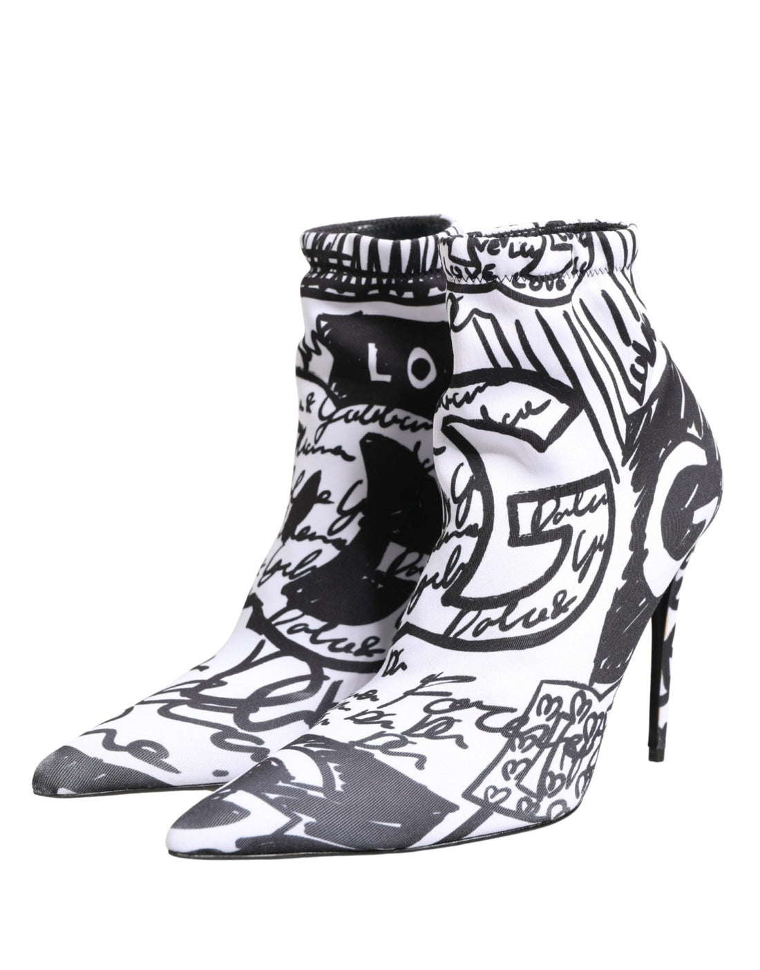 Dolce & Gabbana White Graffiti Stretch Ankle Boots Shoes - RIMODA
