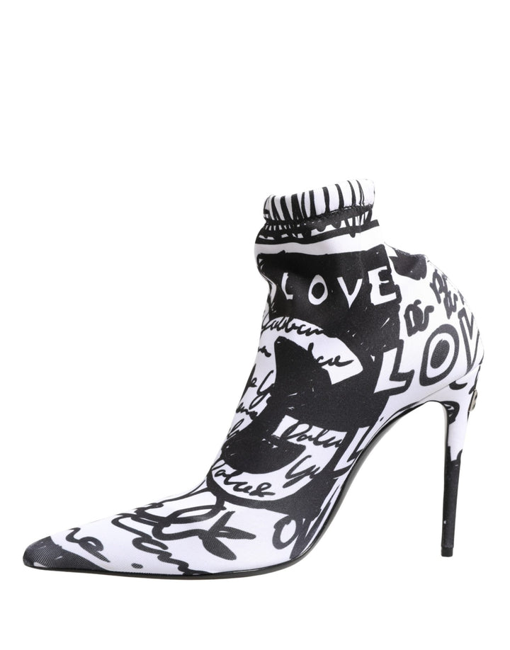 Dolce & Gabbana White Graffiti Stretch Ankle Boots Shoes - RIMODA