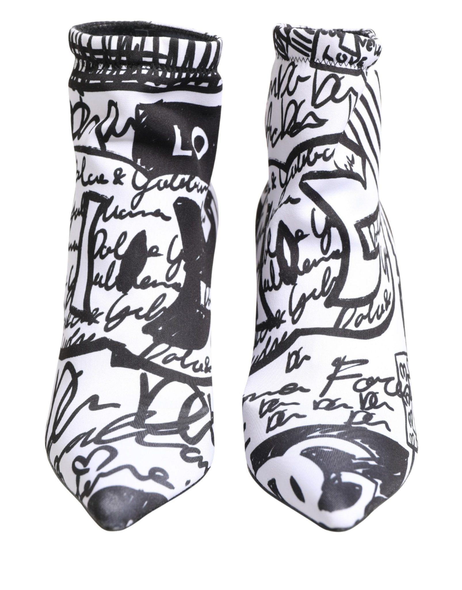 Dolce & Gabbana White Graffiti Stretch Ankle Boots Shoes - RIMODA