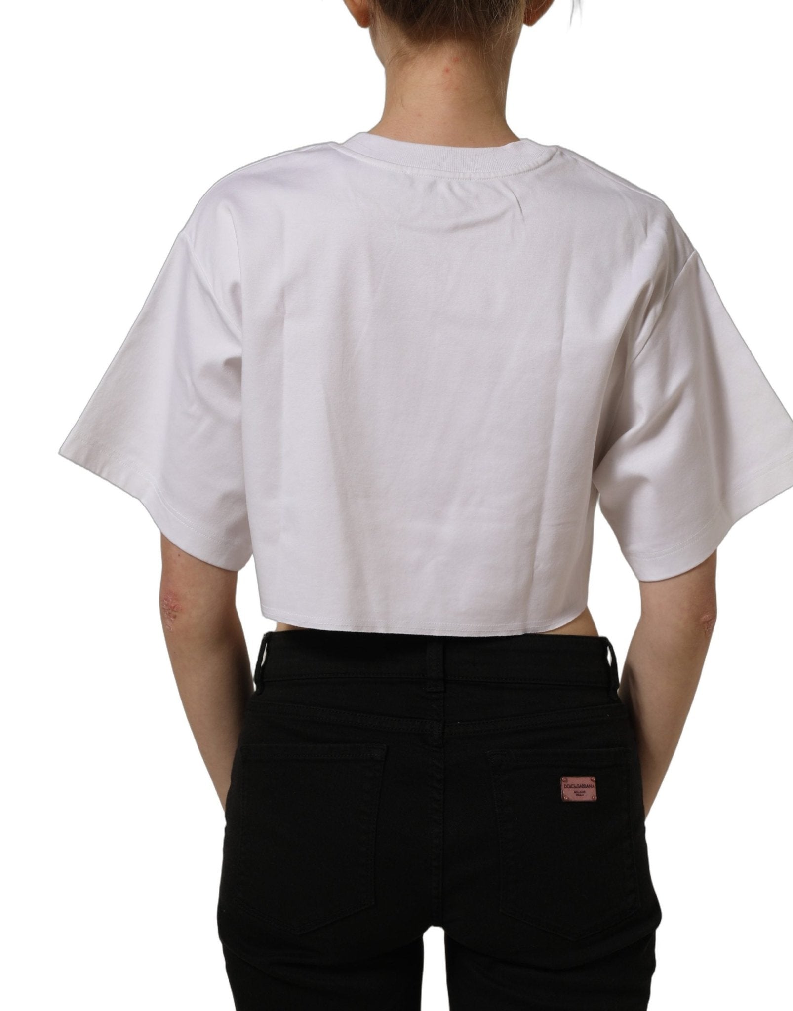 Dolce & Gabbana White Graphic Cotton Jersey Cropped T-shirt - RIMODA