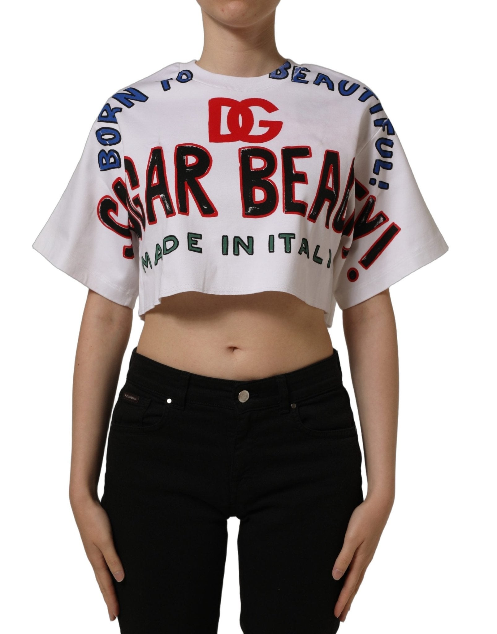 Dolce & Gabbana White Graphic Cotton Jersey Cropped T-shirt - RIMODA