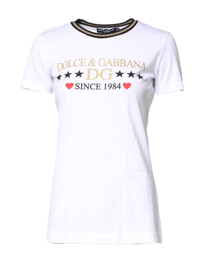 Dolce & Gabbana White Graphic Print Cotton Crew Neck T-shirt - RIMODA