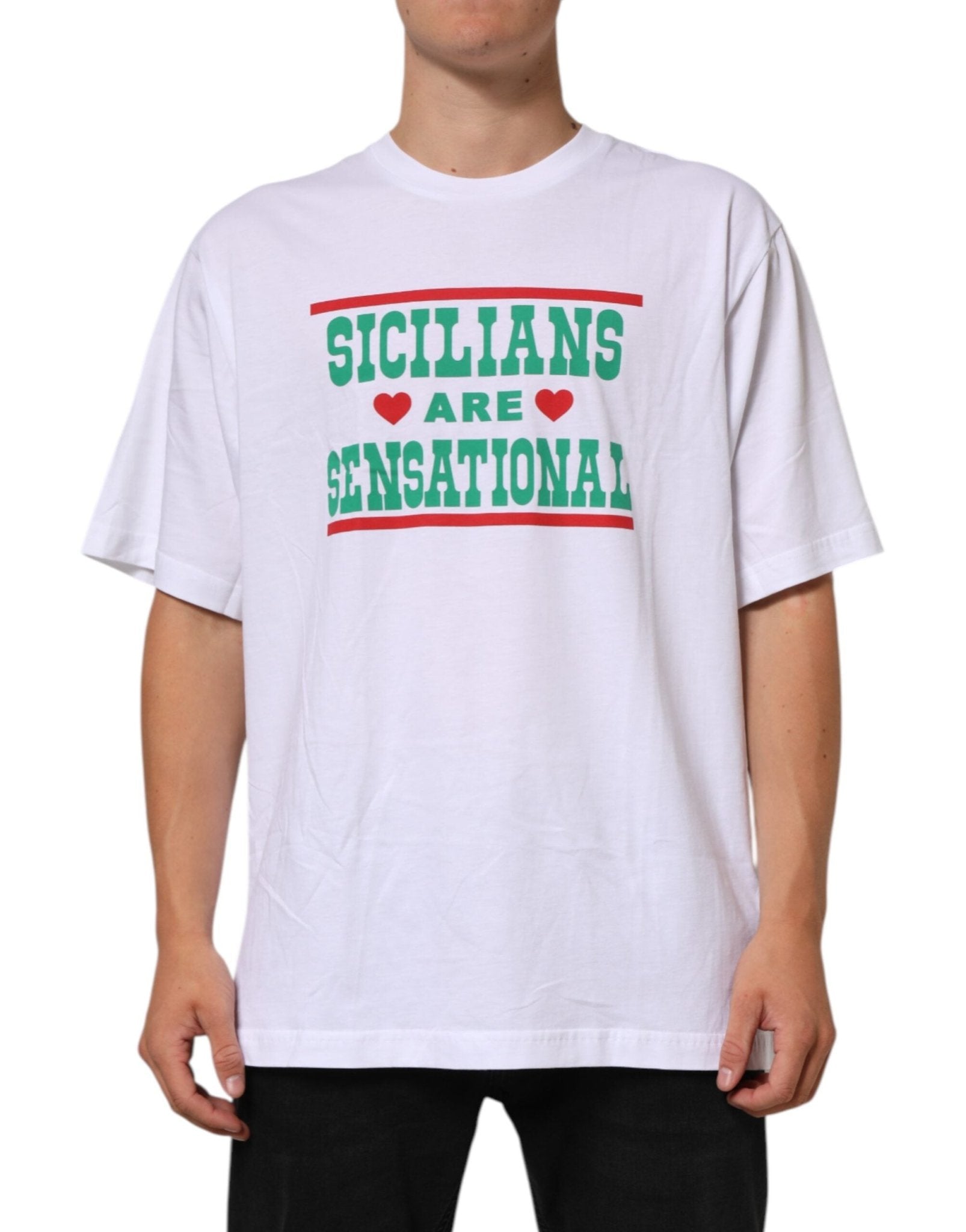 Dolce & Gabbana White Graphic Print Cotton CrewNeck T-shirt - RIMODA
