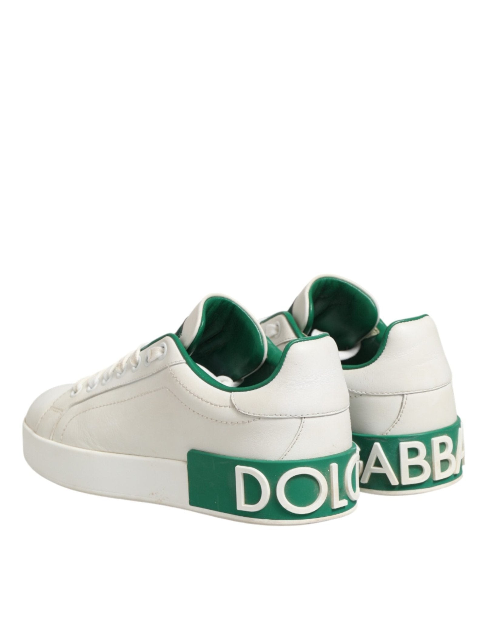 Dolce & Gabbana White Green Leather Low Top Sneakers Shoes - RIMODA