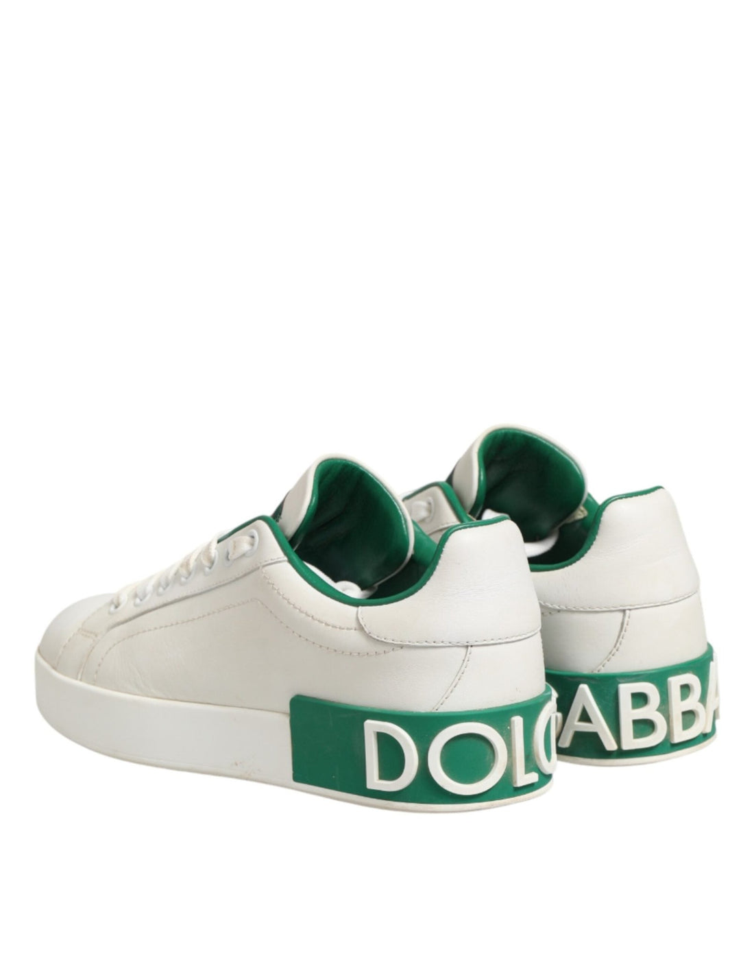 Dolce & Gabbana White Green Leather Low Top Sneakers Shoes - RIMODA