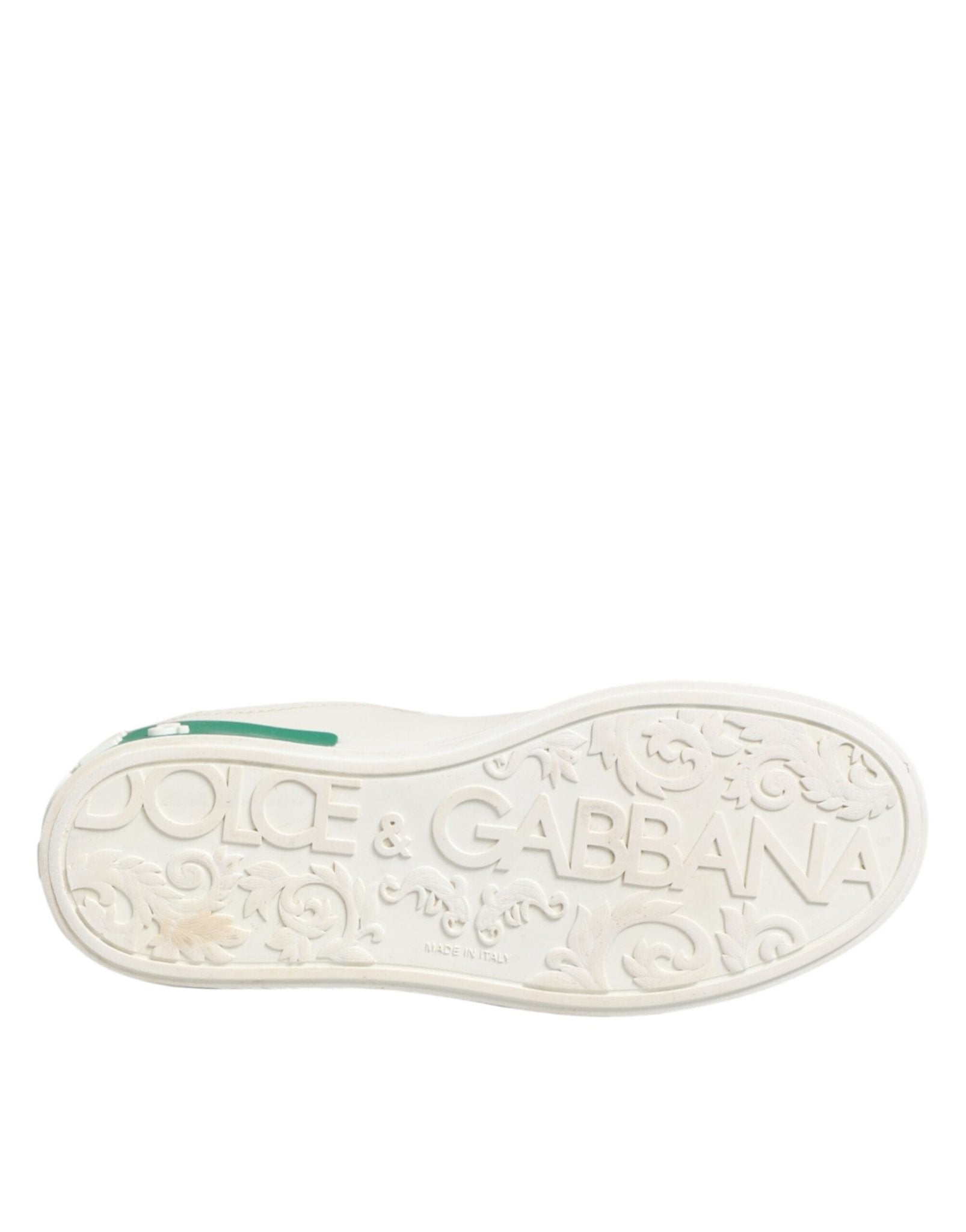 Dolce & Gabbana White Green Leather Low Top Sneakers Shoes - RIMODA