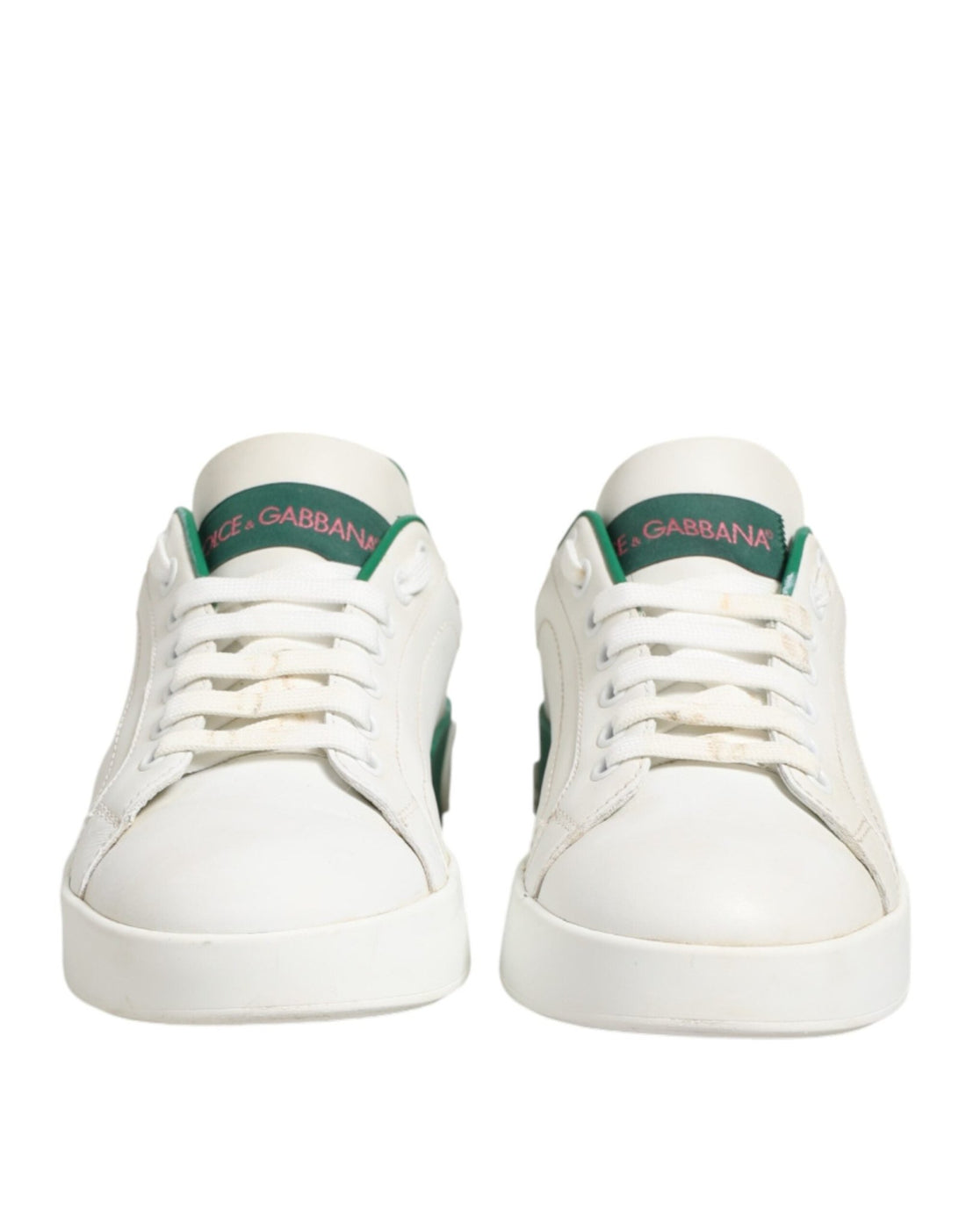 Dolce & Gabbana White Green Leather Low Top Sneakers Shoes - RIMODA