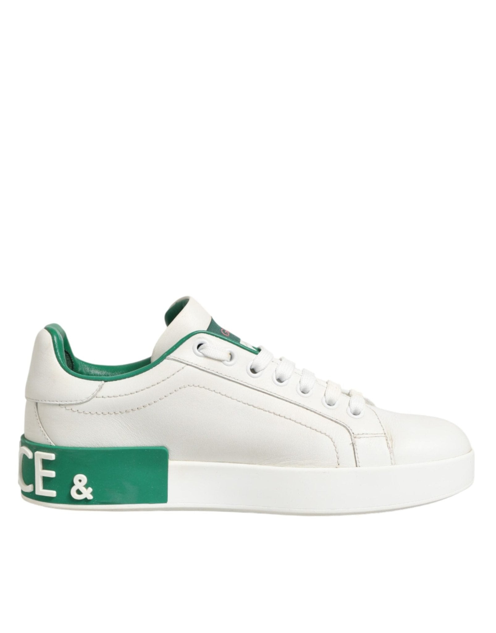Dolce & Gabbana White Green Leather Low Top Sneakers Shoes - RIMODA