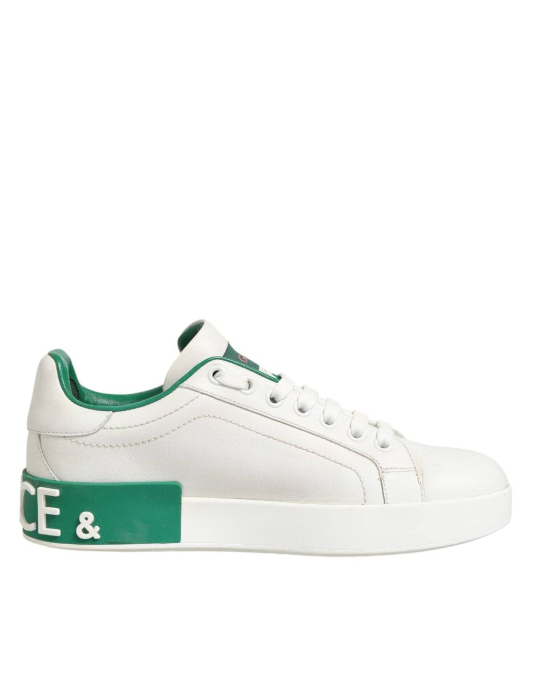Dolce & Gabbana White Green Leather Low Top Sneakers Shoes - RIMODA