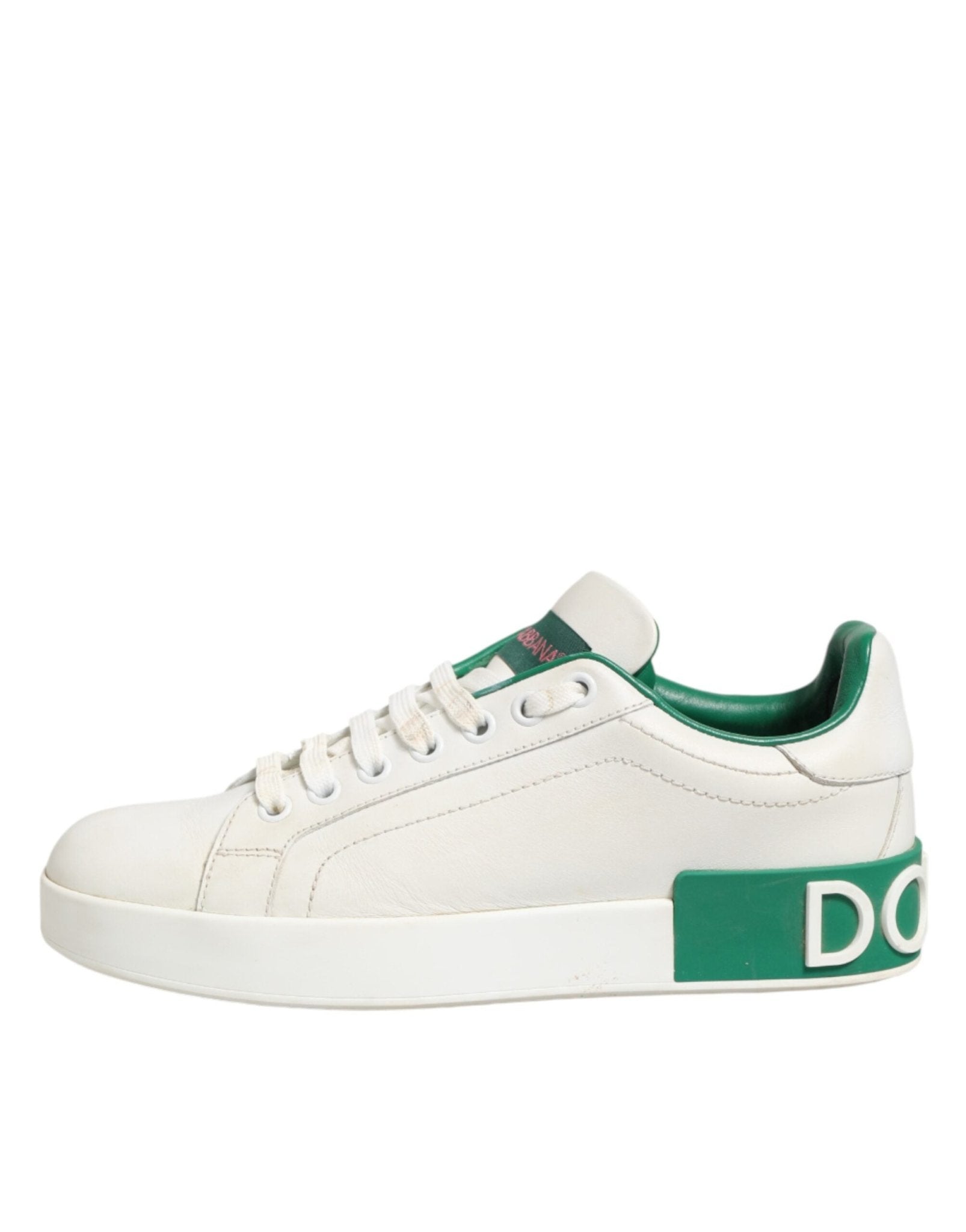 Dolce & Gabbana White Green Leather Low Top Sneakers Shoes - RIMODA