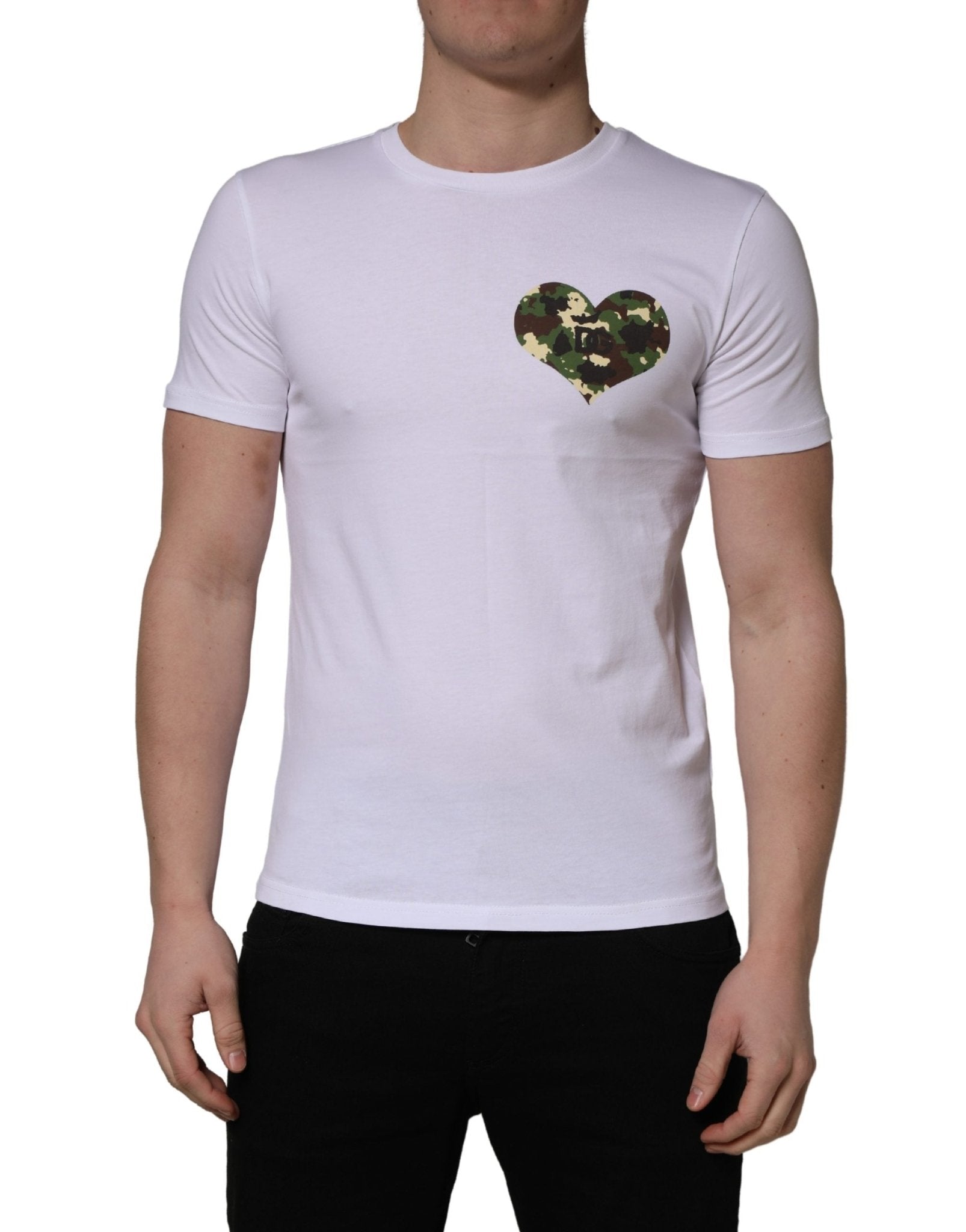 Dolce & Gabbana White Heart Shaped Camouflage Patch Men T-shirt - RIMODA